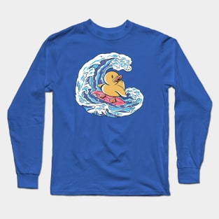 Funny Surfing Rubber Ducky Great Wave Japanese Illustration Long Sleeve T-Shirt